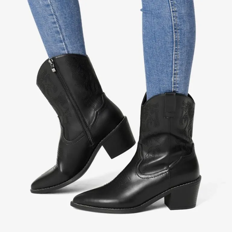 Western Chunky Heel Cowboy Ankle Boots