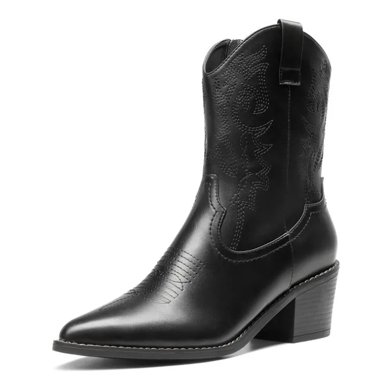 Western Chunky Heel Cowboy Ankle Boots
