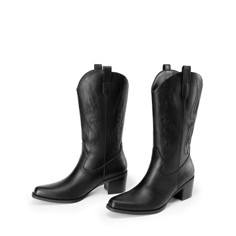 Wide Calf Embroidered Mid-Calf Cowboy Boots