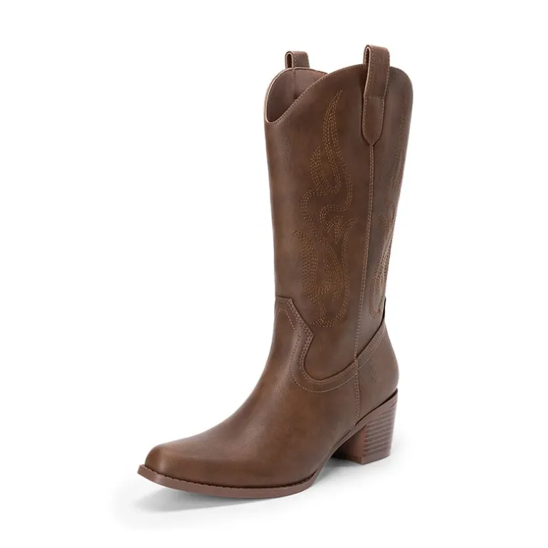Wide Calf Embroidered Mid-Calf Cowboy Boots
