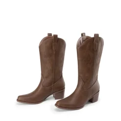 Wide Calf Embroidered Mid-Calf Cowboy Boots