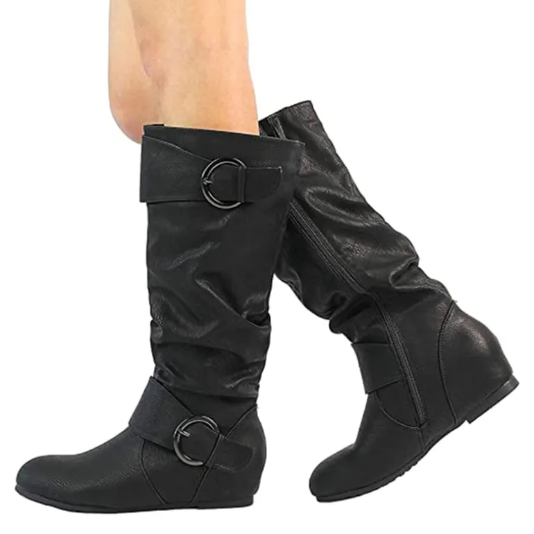 Wide Calf Fur-lined Low Hidden Wedge Boots
