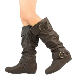 Wide Calf Fur-lined Low Hidden Wedge Boots
