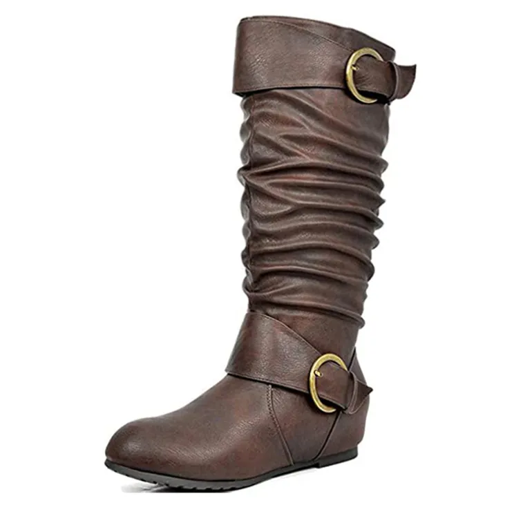 Wide Calf Fur-lined Low Hidden Wedge Boots