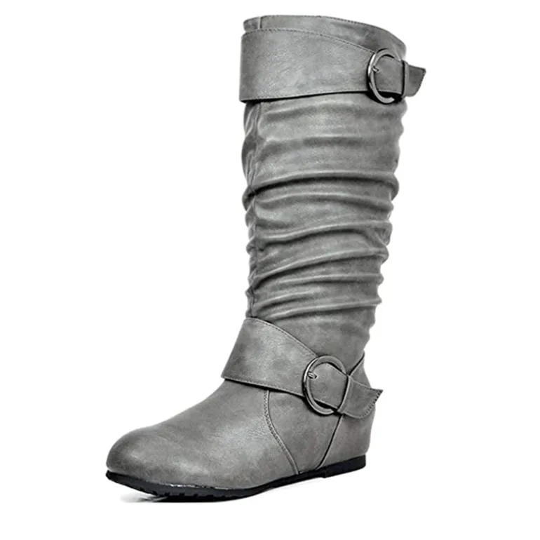 Wide Calf Fur-lined Low Hidden Wedge Boots
