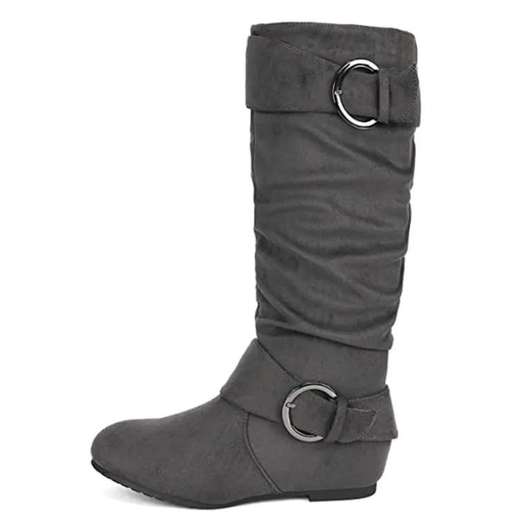 Wide Calf Fur-lined Low Hidden Wedge Boots