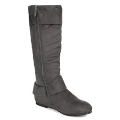 Wide Calf Fur-lined Low Hidden Wedge Boots