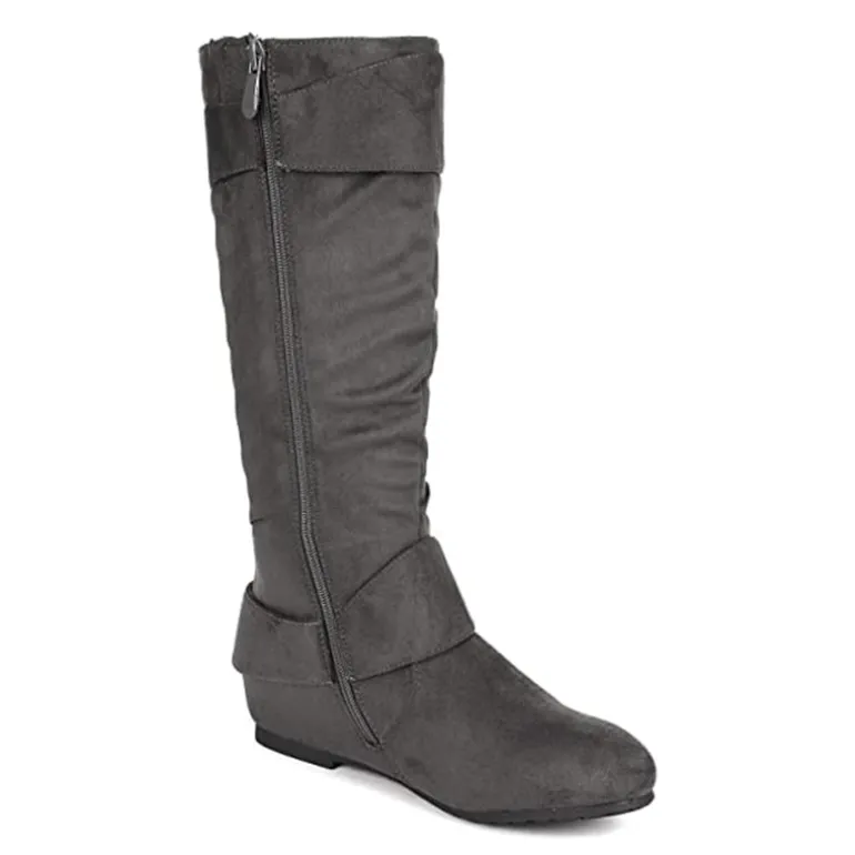 Wide Calf Fur-lined Low Hidden Wedge Boots