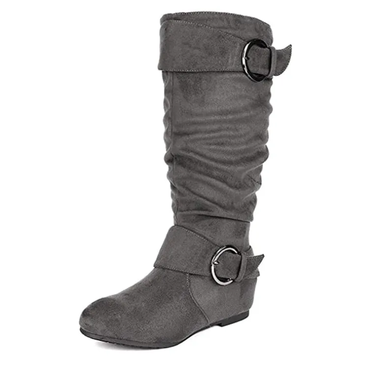 Wide Calf Fur-lined Low Hidden Wedge Boots