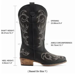 Wide-calf Square-toe Mid-Calf Cowgirl Boots