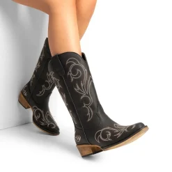 Wide-calf Square-toe Mid-Calf Cowgirl Boots