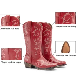 Wide-calf Square-toe Mid-Calf Cowgirl Boots