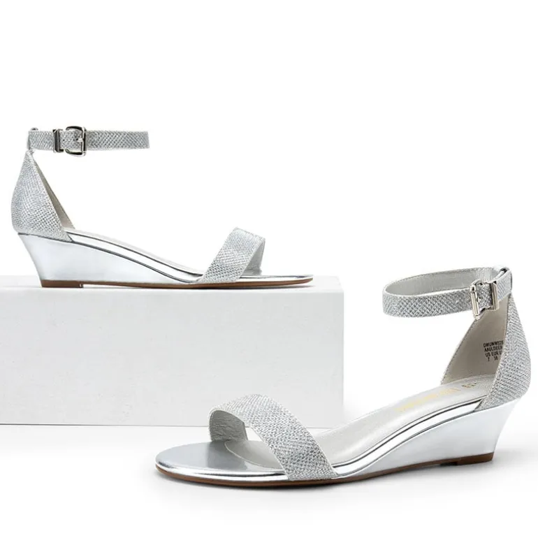 Wide-Toe Ankle Strap Low Wedge Sandals