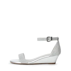 Wide-Toe Ankle Strap Low Wedge Sandals