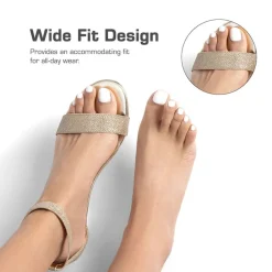 Wide-Toe Ankle Strap Low Wedge Sandals