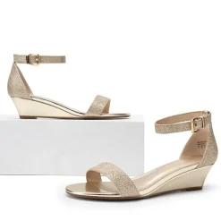 Wide-Toe Ankle Strap Low Wedge Sandals