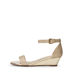Wide-Toe Ankle Strap Low Wedge Sandals