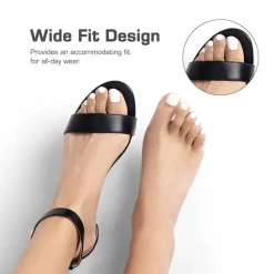 Wide-Toe Ankle Strap Low Wedge Sandals