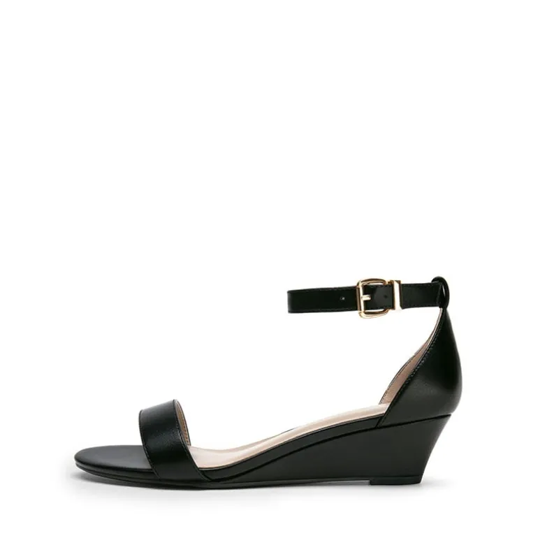 Wide-Toe Ankle Strap Low Wedge Sandals
