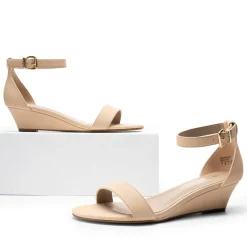 Wide-Toe Ankle Strap Low Wedge Sandals