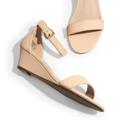 Wide-Toe Ankle Strap Low Wedge Sandals