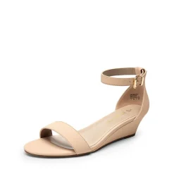 Wide-Toe Ankle Strap Low Wedge Sandals