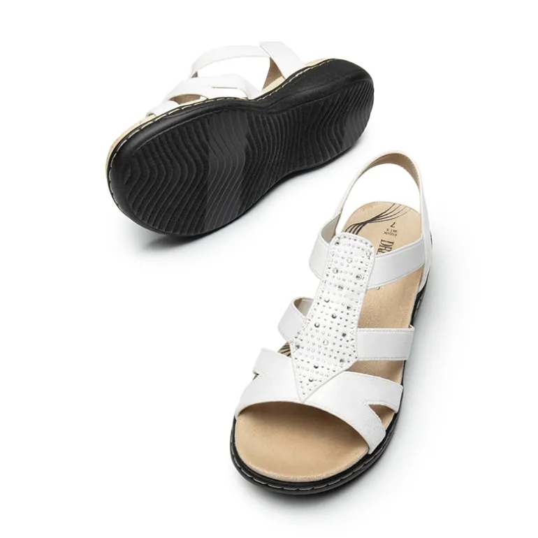 Wide-Toe Arch Support Rhinestones Strappy Sandals
