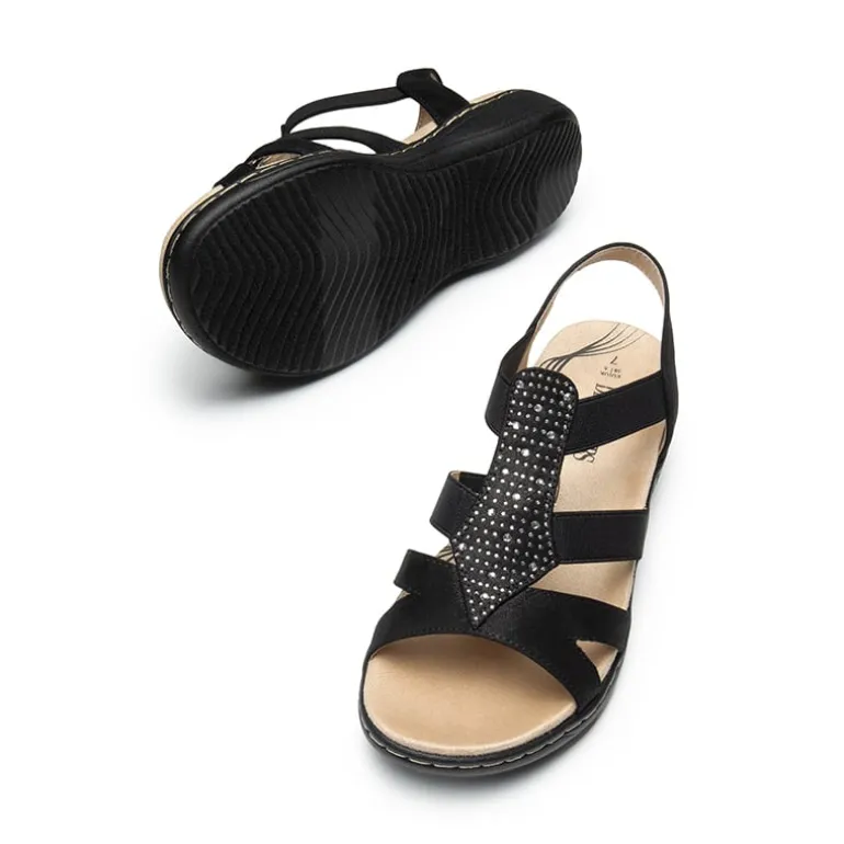 Wide-Toe Arch Support Rhinestones Strappy Sandals