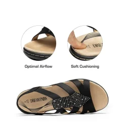 Wide-Toe Arch Support Rhinestones Strappy Sandals