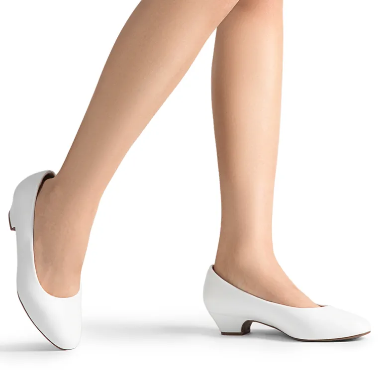 Wide-Toe Slip-On Low Heel Pumps
