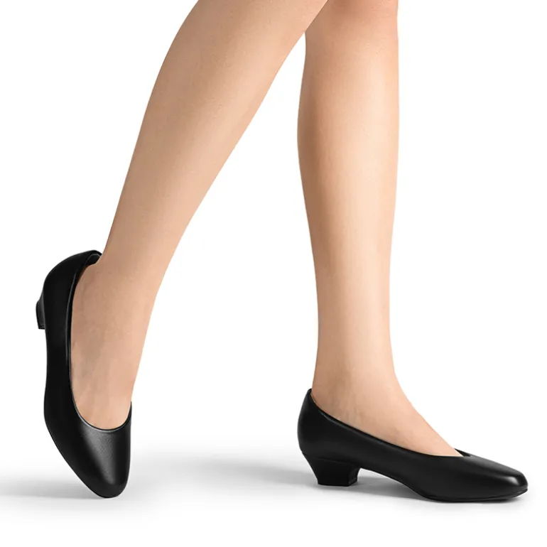 Wide-Toe Slip-On Low Heel Pumps