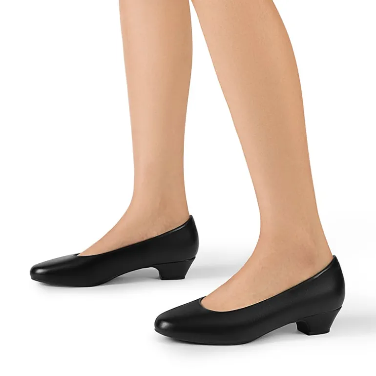 Wide-Toe Slip-On Low Heel Pumps