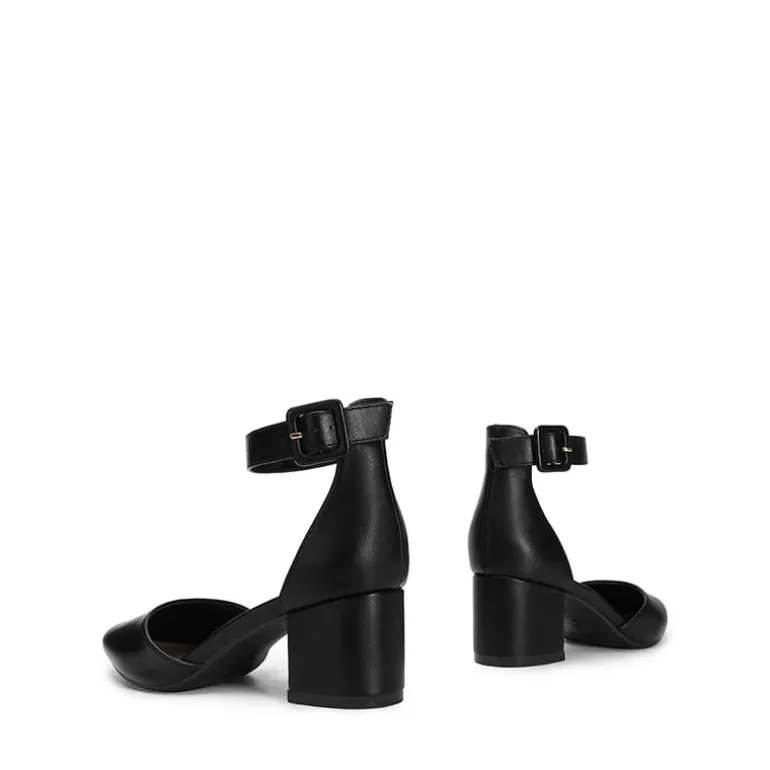 Wide Width Ankle Strap Chunky Low Heel Pumps