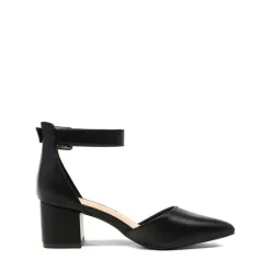 Wide Width Ankle Strap Chunky Low Heel Pumps