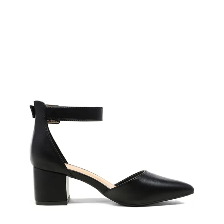 Wide Width Ankle Strap Chunky Low Heel Pumps