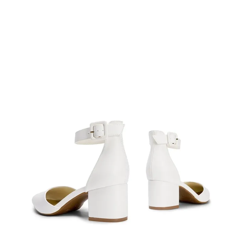 Wide Width Ankle Strap Chunky Low Heel Pumps