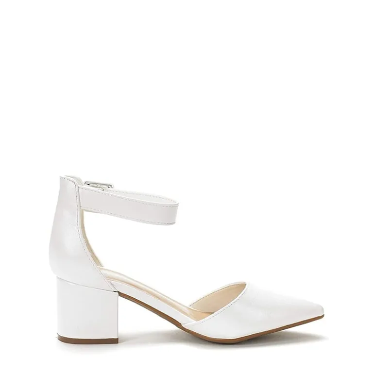Wide Width Ankle Strap Chunky Low Heel Pumps