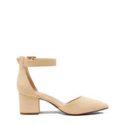 Wide Width Ankle Strap Chunky Low Heel Pumps