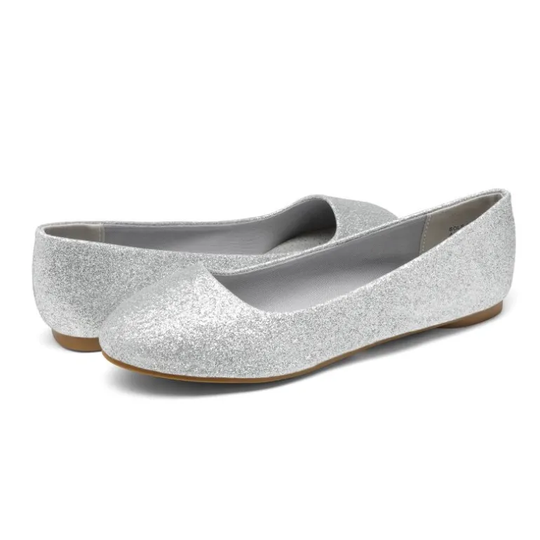 Wide Width Comfortable Ballerina Sparkly Flats