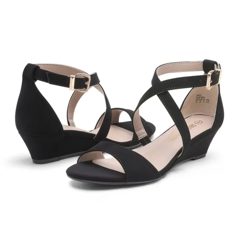 Wide Width Open Toe Low Wedge Sandals
