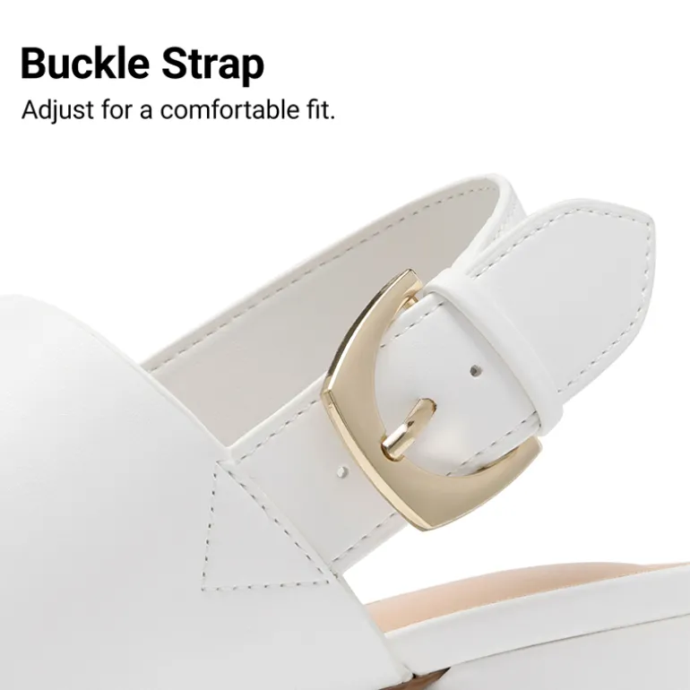 Women’s Chunky Heel Buckle Strap Sandals with Cushioned Insole