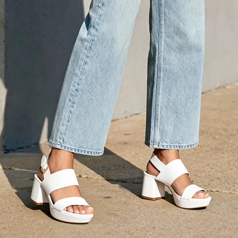 Women’s Chunky Heel Buckle Strap Sandals with Cushioned Insole