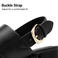 Women’s Chunky Heel Buckle Strap Sandals with Cushioned Insole