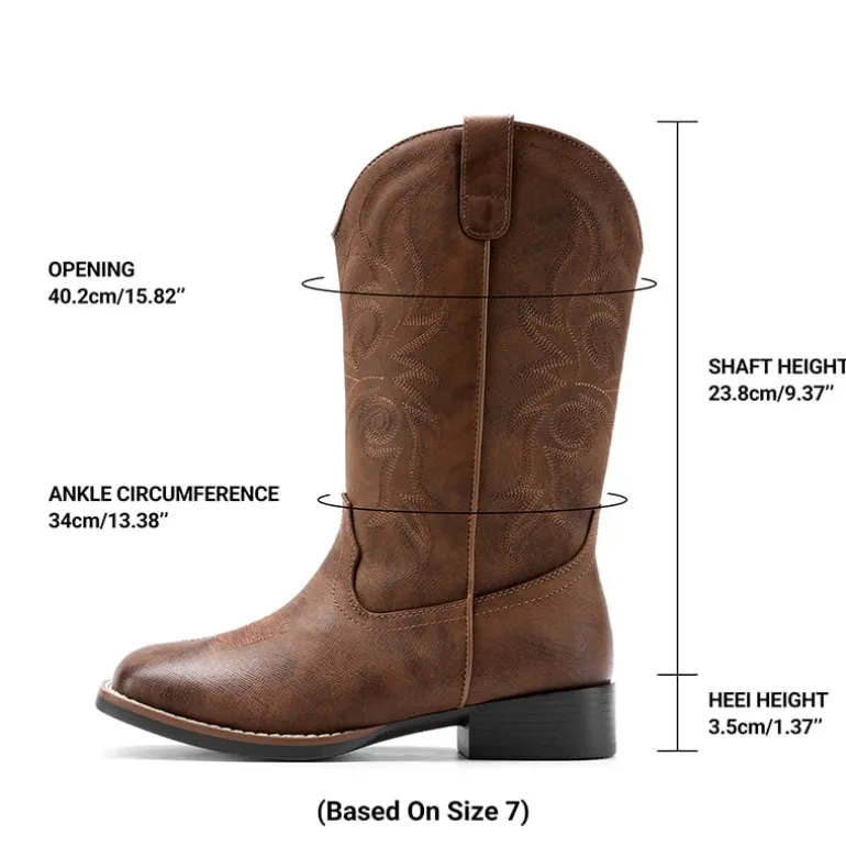 Women's Embroidered Mid-Calf Cowboy Boots