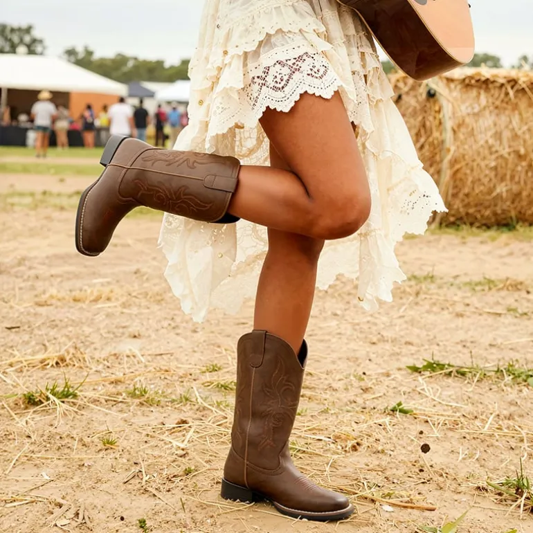 Women's Embroidered Mid-Calf Cowboy Boots