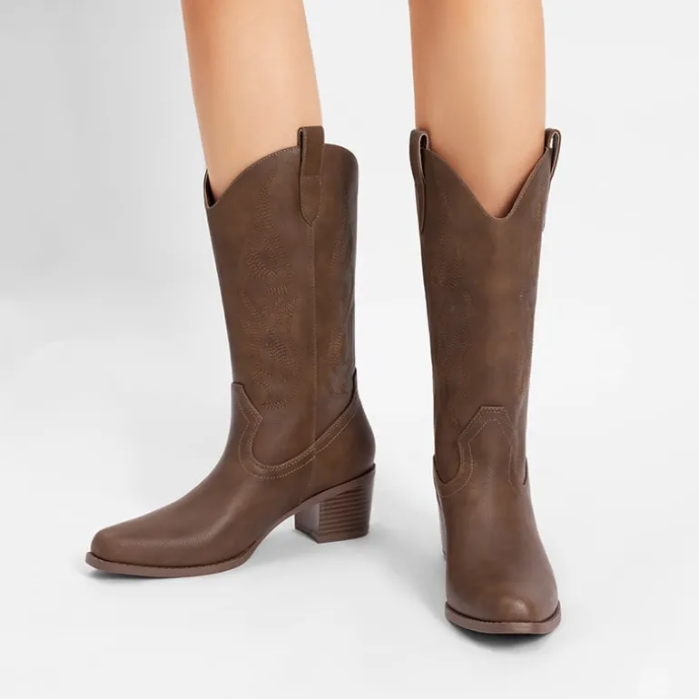 Women’s Embroidered Mid-Calf Cowboy Boots
