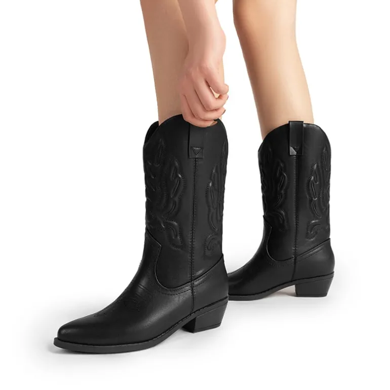 Women’s Embroidered Pointed-Toe Mid-Calf Western Boots
