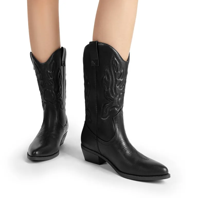 Women’s Embroidered Pointed-Toe Mid-Calf Western Boots