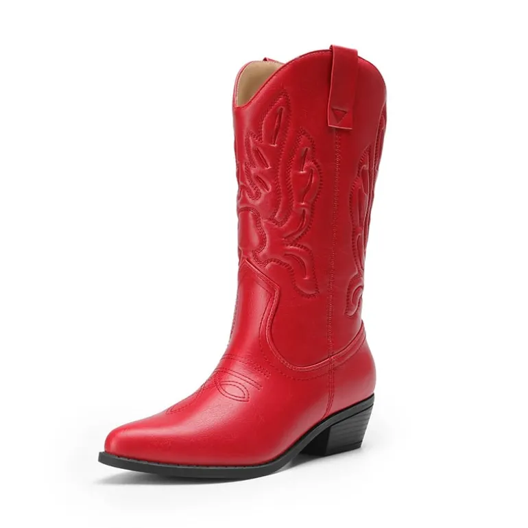 Women’s Embroidered Pointed-Toe Mid-Calf Western Boots