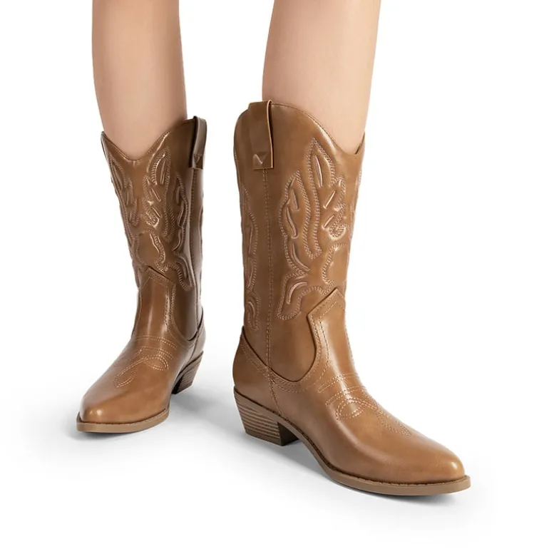 Women’s Embroidered Pointed-Toe Mid-Calf Western Boots